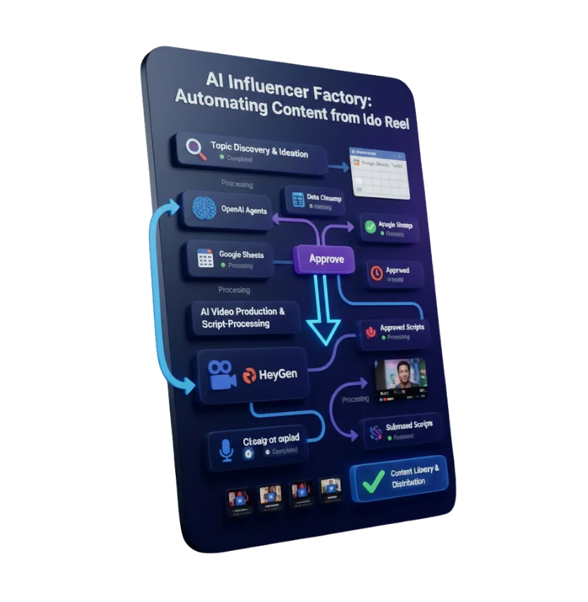 Diagram of the AI Influencer Factory content workflow