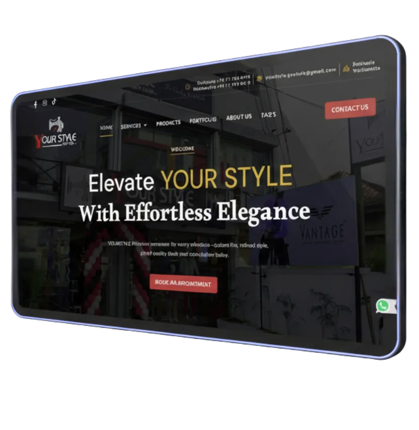 The YourStyle.lk suit rental website shown on a widescreen display