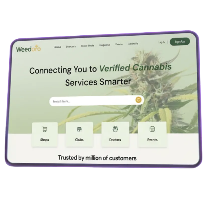 The Weedoro community platform shown on a tablet